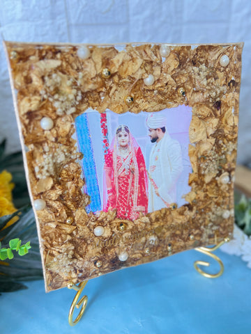 Resin 8inch block with couple photo & Name date Varmala Preservation