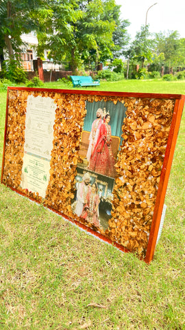 Resin 32 by 18 inch frame with 2 wedding card & Two Photo with Petals Varmala Preservation