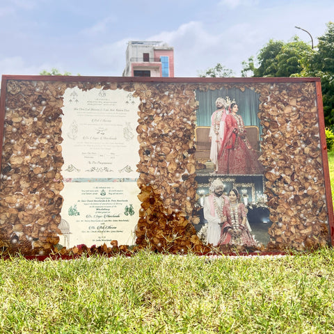 Resin 32 by 18 inch frame with 2 wedding card & Two Photo with Petals Varmala Preservation