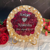 Beautiful Resin Preserved Frame with White Pearls and Rose Petals