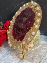 Beautiful Resin Preserved Frame with White Pearls and Rose Petals