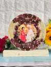 Pinck Rose Flower Preserved in Round Resin Varmala Frame | Half Floral – Half Pearl Deepcasted Epoxy Jai Mala Frame | Epoxy Garland Resin Frame Preserve With Couple Name  , Infinity Sign And LED stand