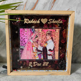 Square Resin Varmala Photo Frame with LED Lights | Custom Wedding Details Preservation (1.5 Inch Depth) | Wedding Momento for Bedroom Decor (8 Inch)