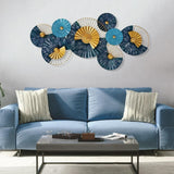 Premium Blue Metal Wall Art - Creative Lotus Leaf Design (48×24 Inches)