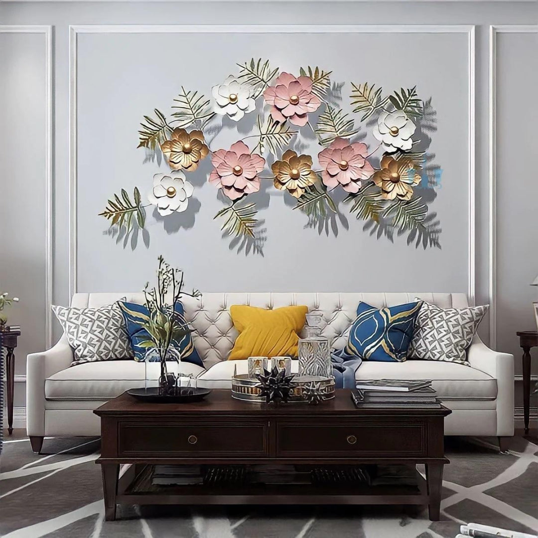Luxury Pink & White 3D Floral Metal Wall Art (48×24 Inches)