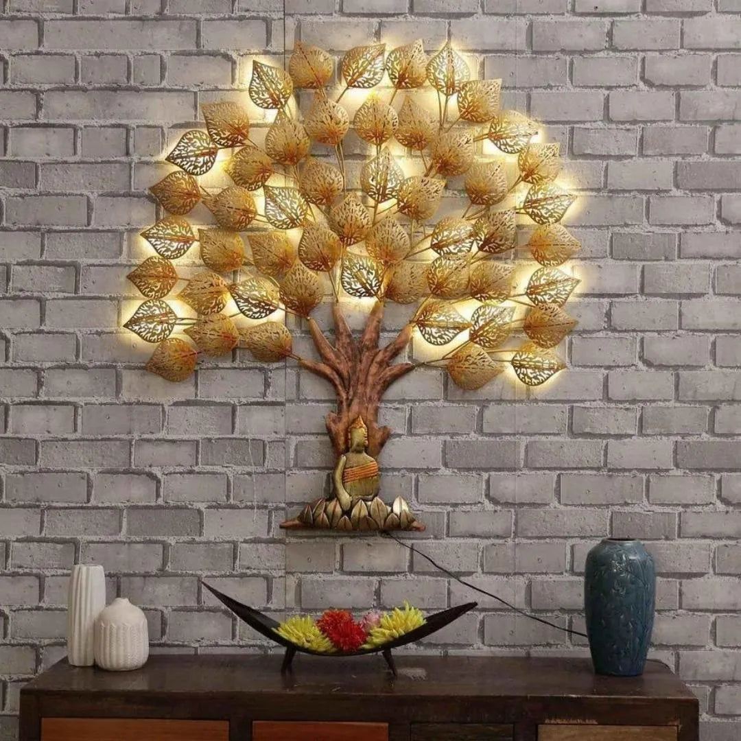 Zen-inspired Golden Buddha Meditating Wall Art with LED Light - Perfect for Restaurant, Office, Café, and Gifting (Size: 48×40 Inches)