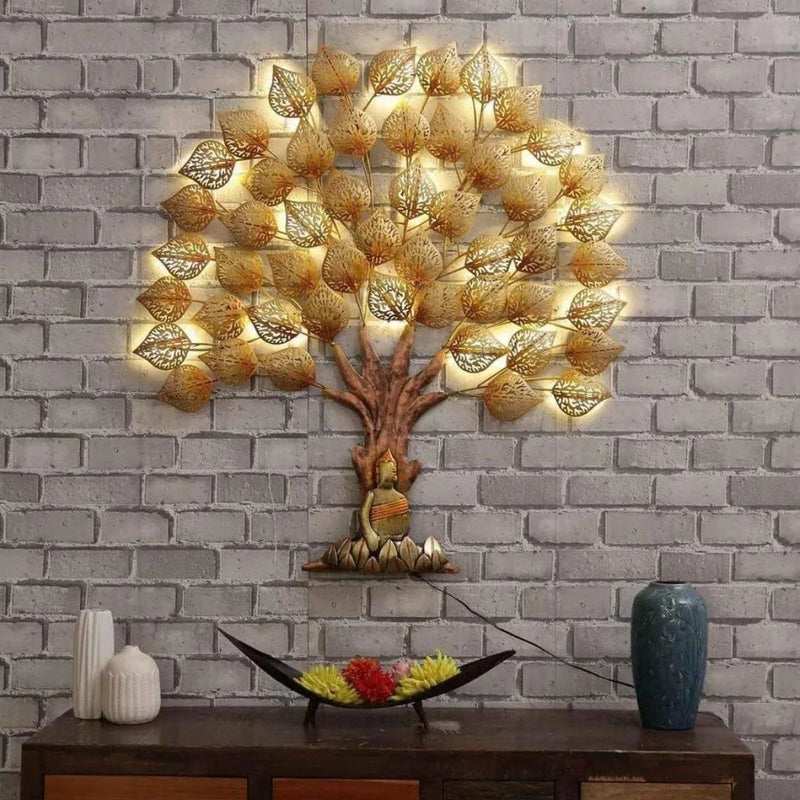 Zen-inspired Golden Buddha Meditating Wall Art with LED Light - Perfect for Restaurant, Office, Café, and Gifting (Size: 48×40 Inches)