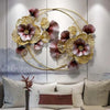 Modern Dark Red and Golden Floral Double Ring Wall Art - Luxury Multicolor Flowers Wall Decor (Size-50×30 Inches)