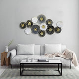 Golden & Grey Floral Circles Metal Wall Art (60×30 Inches)