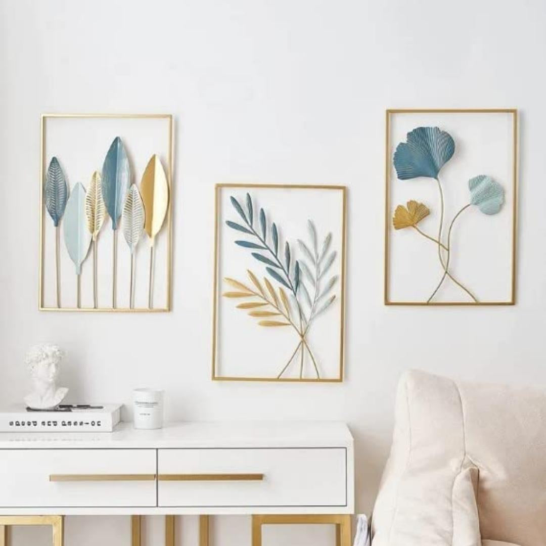 Elegant 3-Piece Metal Leaf Wall Art