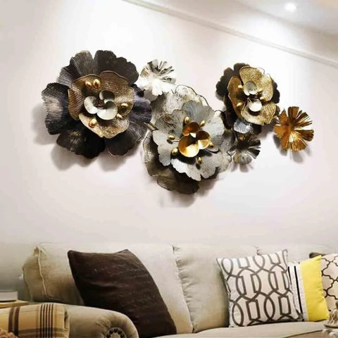 Giant Golden Flowers Metal Wall Hanging