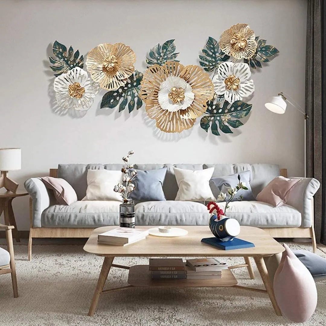 Luxury Floral Metal Wall Art (48×24 inches)