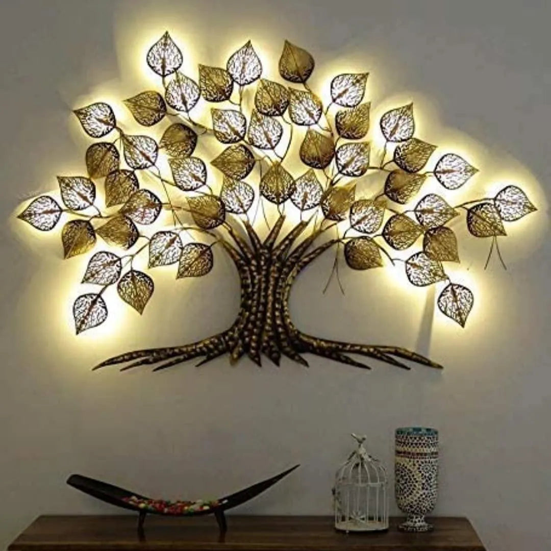 Metallic Golden leaves Tree with Led Lights (50"×36") - Best for Wall Decor, Staircase, Living Room