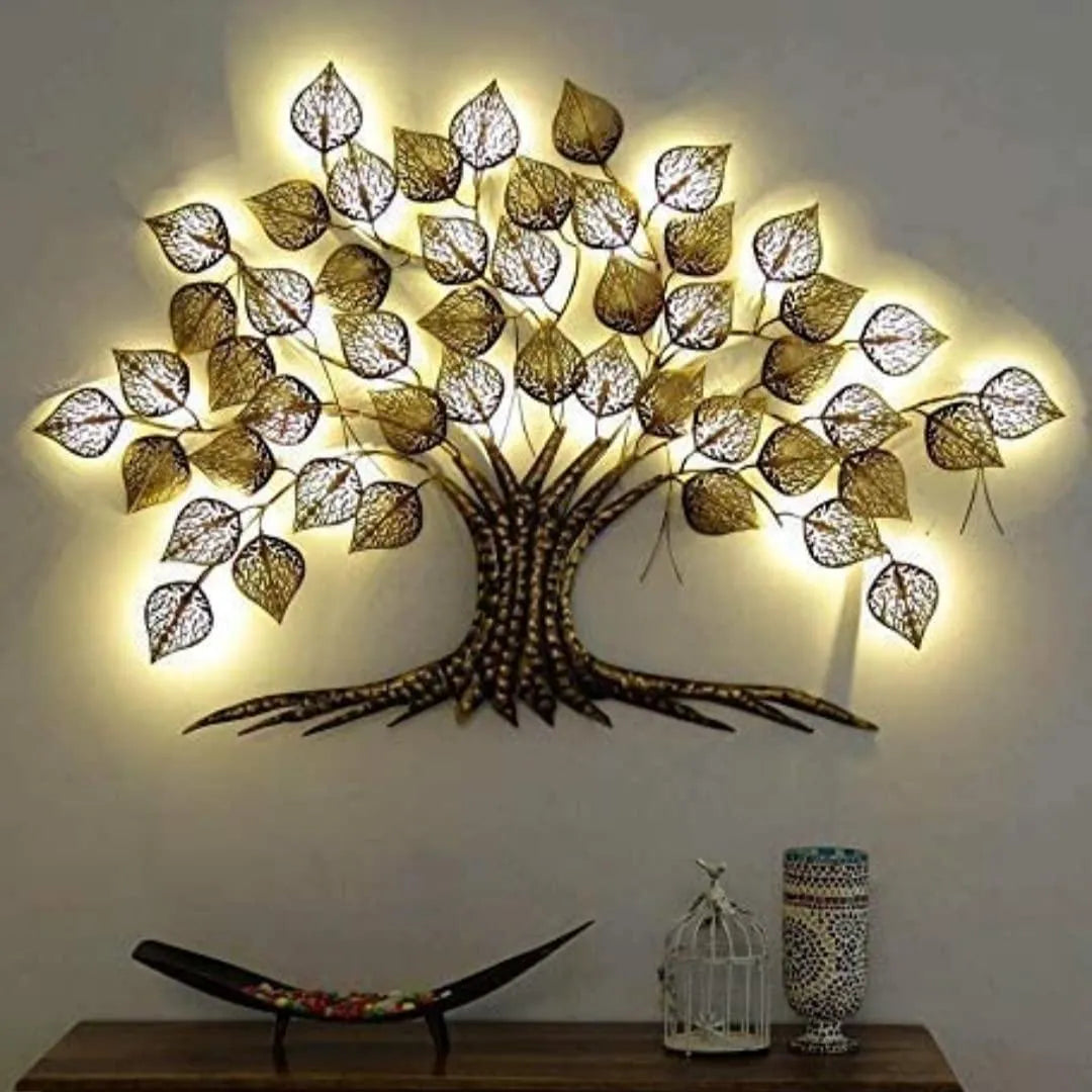 Metallic Golden Leaves Tree Wall Art with LED Lights (50"×36")