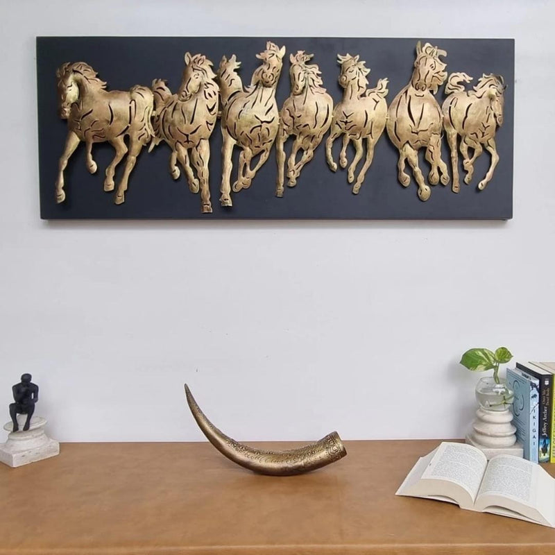 7 Running Horses LED Metal Wall Art on Wooden Board