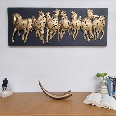 7 Running Horses LED Metal Wall Art on Wooden Board
