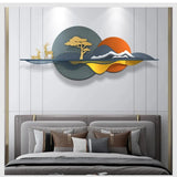 Sunset Mountain & Deer Metal Wall Art (52×24 Inches)