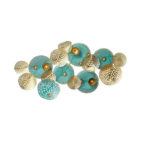 Three-Dimensional Blue & Golden Flowers Metal Wall Art 60×30 Inches)