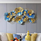 Metal Blue & Golden Flowers Decorative Wall Art (48×24 inches)