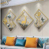 Modern Big Deer Frame Metal Wall Art for Living Room | Gold and Blue Ginkgo Leaves Metal Wall Decor for Bedroom (Set of 3 Pcs) (Size 48*21 Inches )