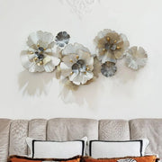 Big Light Blueish Grey & Golden Metal Floral Wall Art (48x24 Inches)