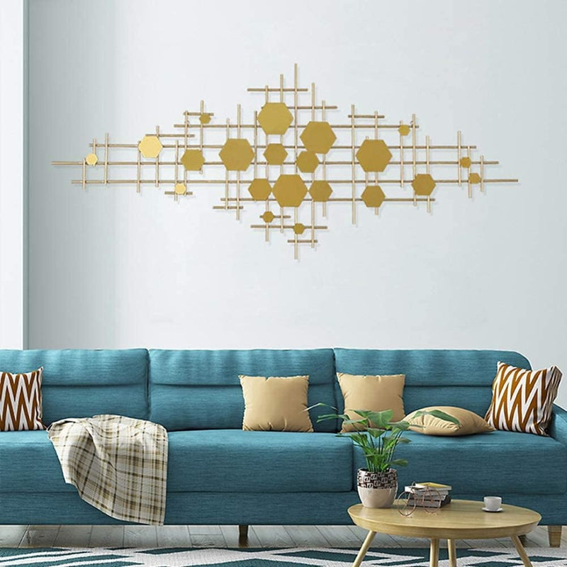 Golden Geometric Metal Wall Art (48×24 Inches)