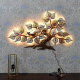 Metal Iron Bird Nest Tree Wall Art with LED Lights