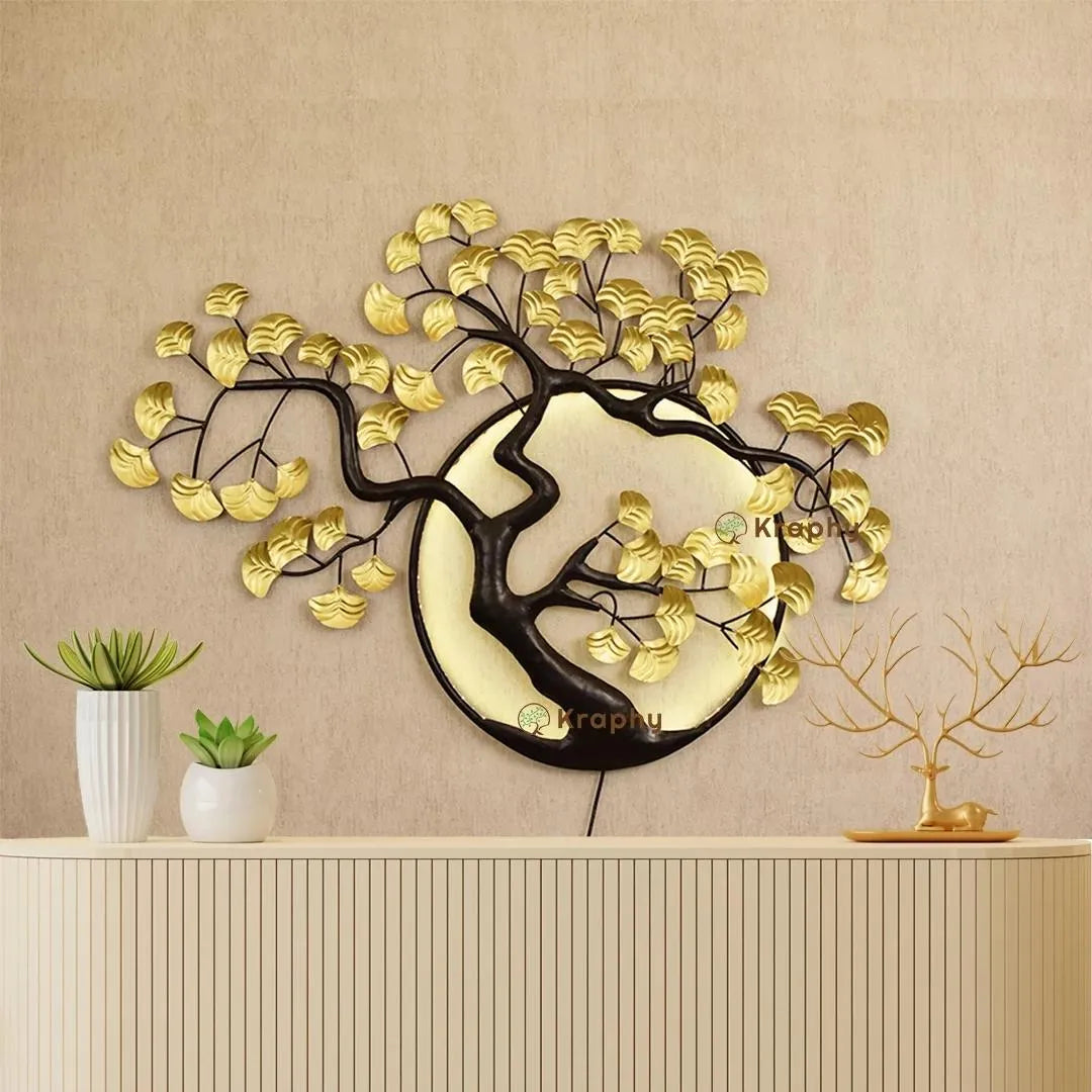 Golden Bonsai Tree Metal Wall Art with LED Lights