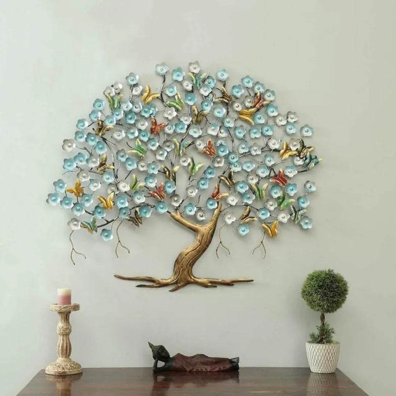 Multi Shades Butterfly Tree Metal Wall Art with LED Lights (44"×37")
