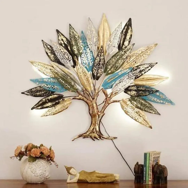 Stunning Multicolor Designer Acid Leaf Tree Metal Wall Art with
