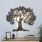 Dark Green Tree Metal Wall Art with LED (38×31 Inches)