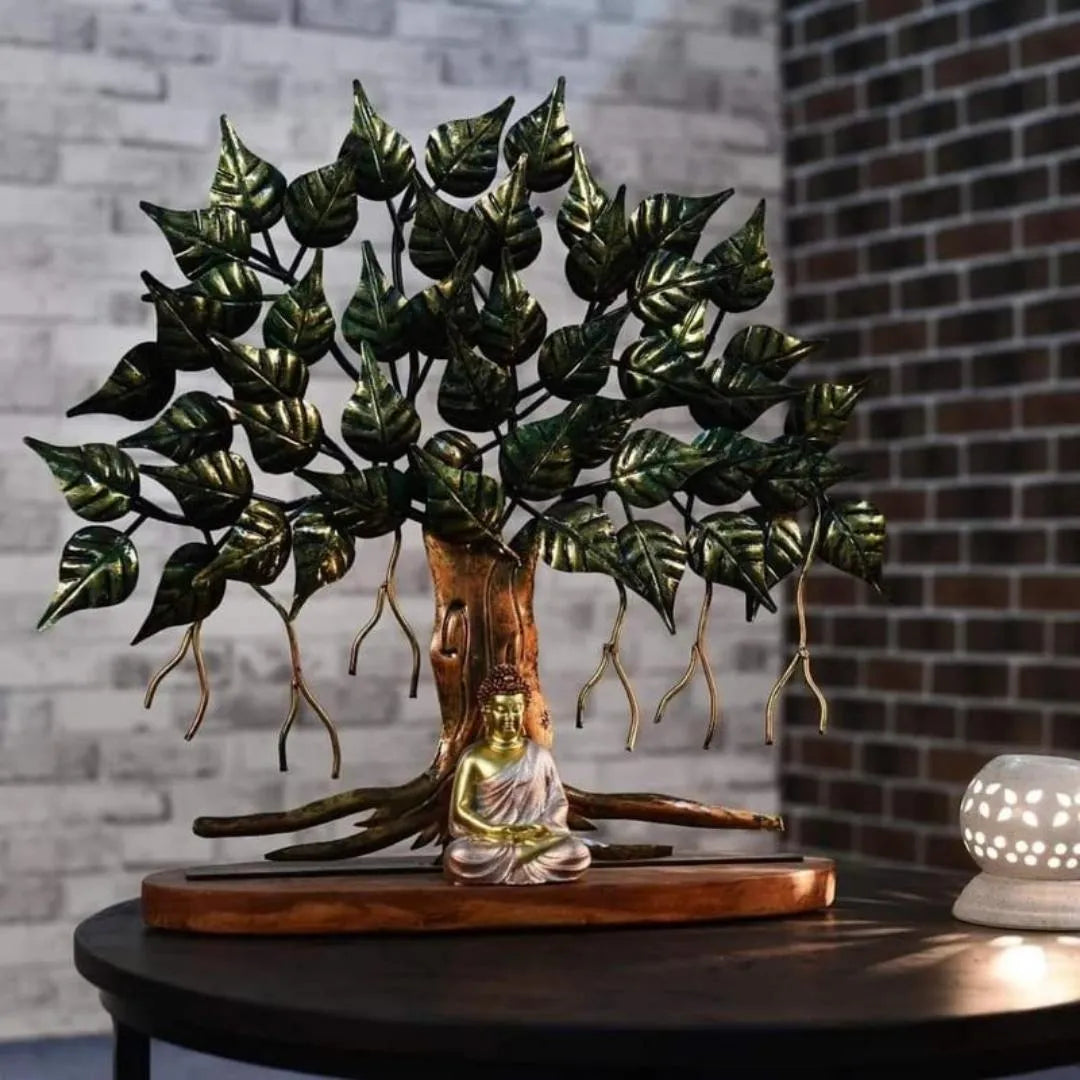 Handcrafted Buddha Under Tree Multi-Colored Metal Table Decor Item (25×24 Inches)