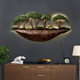 Handmade LED Metal Deer and Forest Wall Art (48×16 Inches)