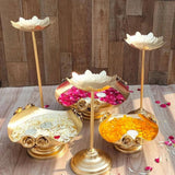 Lovely Rose Urli Bowl Set with 3 Stands for Floating Flower, Festive Decor Set of 6 (Golden)