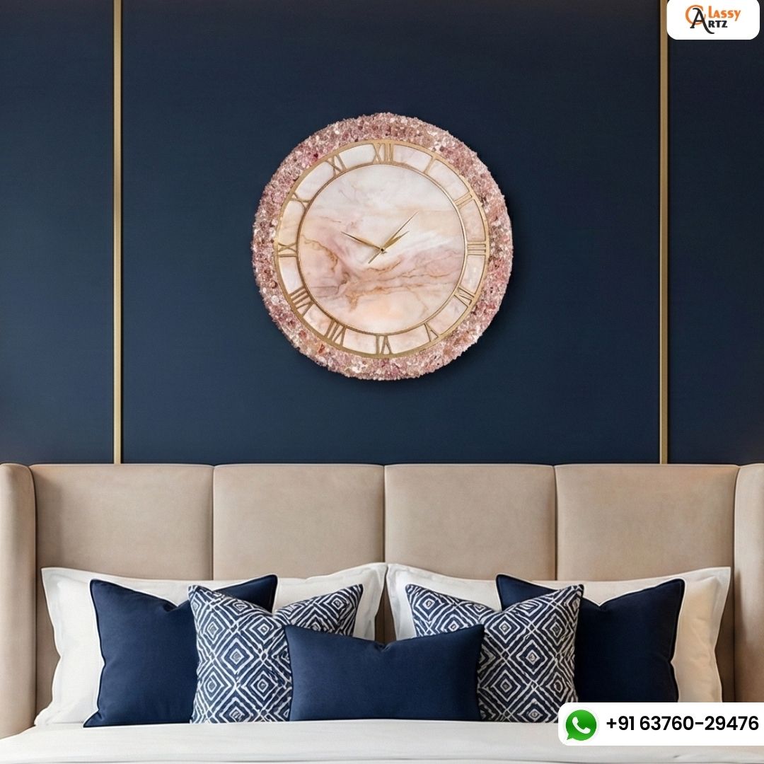Luxurious Abstract Pink Geode Theme Resin Wall Clock