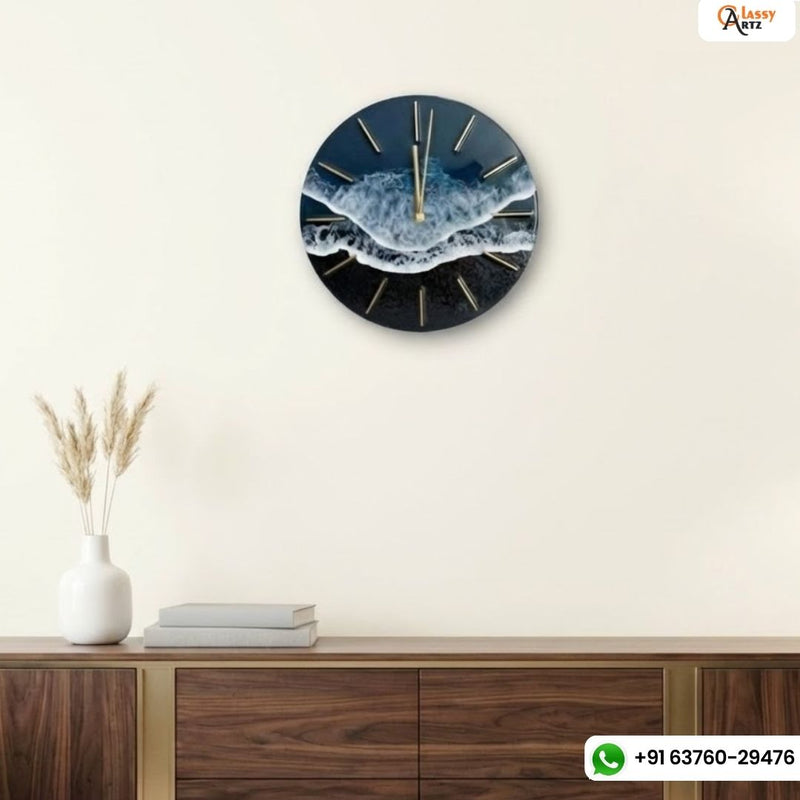 Luxurious Black Ocean Themed Resin Wall Clock