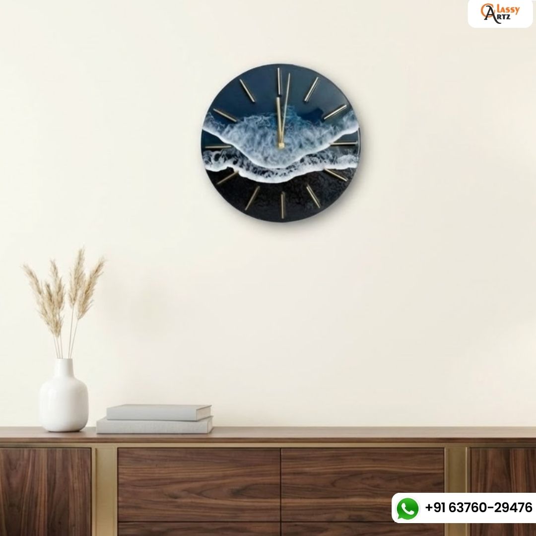 Luxurious Black Ocean Themed Resin Wall Clock