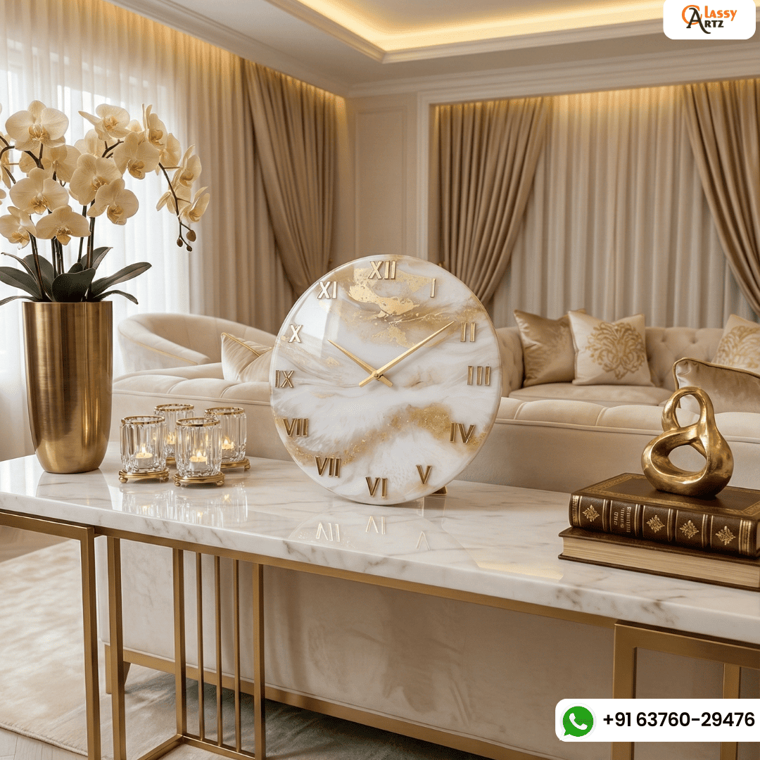 Luxury Gold & Marble Resin Wall Clock