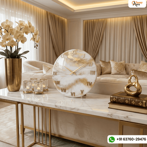 Luxury Gold & Marble Resin Wall Clock
