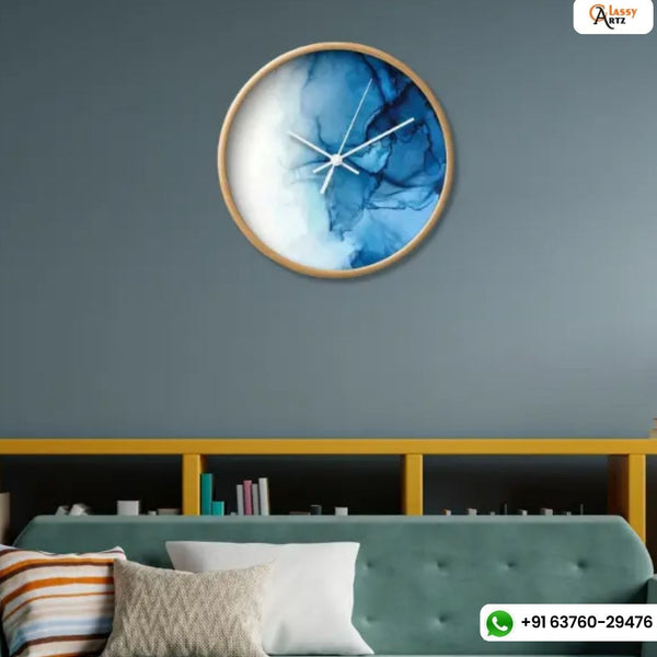 White and Blue Alcohol Ink Resin Wall Clock, 18 or 24 Inch