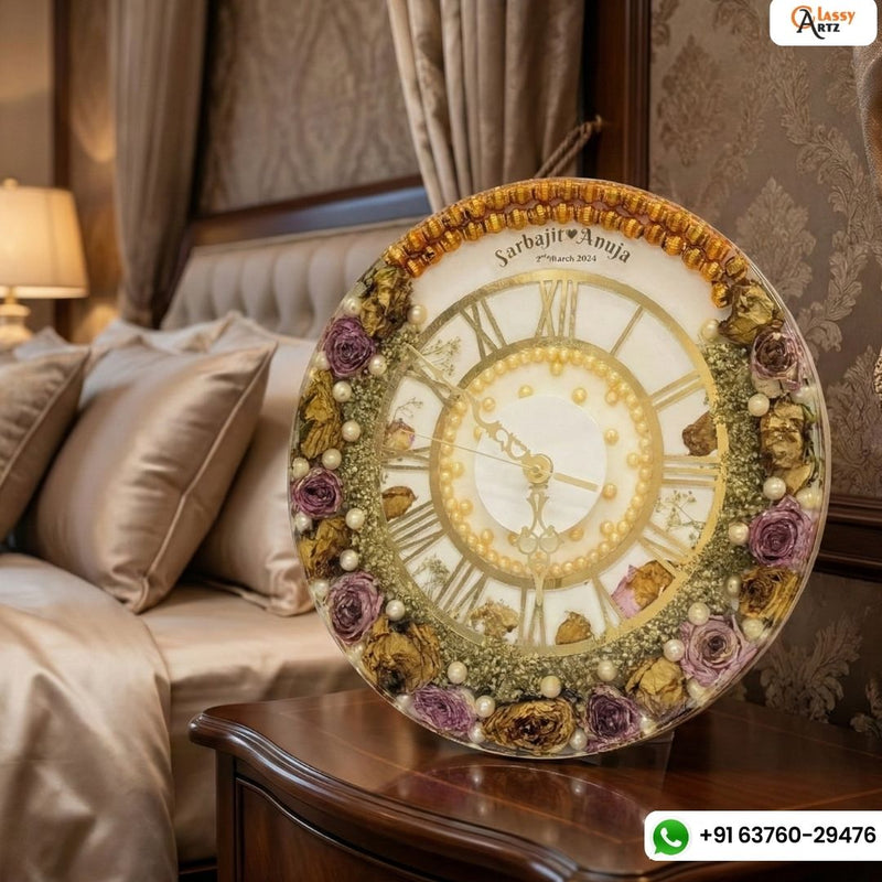 Luxury Varmala Flowers Preserved Resin Wall Clock