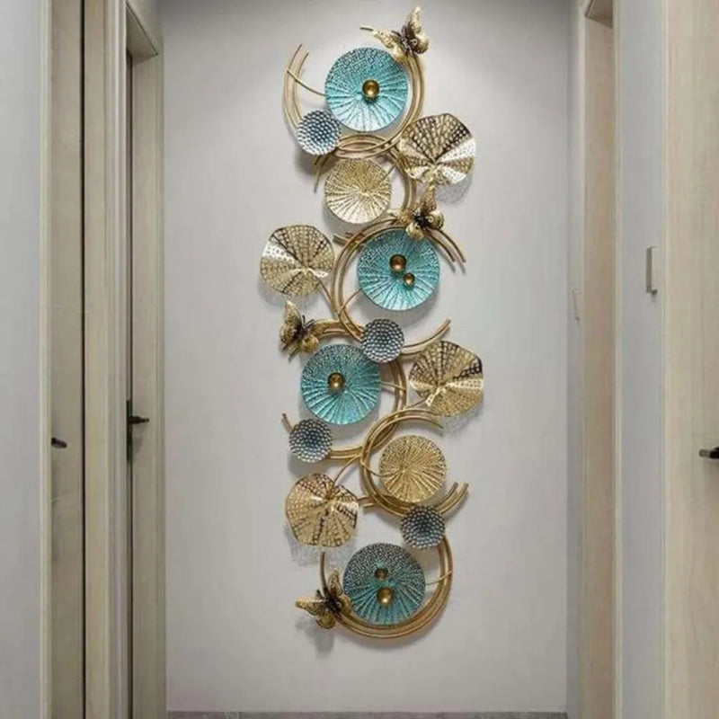 Stunning 3D Teal Metal Flowers Wall Art: Luxury Home Decor in Blue, Gold, and Multi-Color (52×22 Inches)