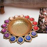 Metal Decorative Urli Bowl for Diwali Festive Round Diya Shape Candles Bowl for Festival Decor Set of 2 (Golden, Diameter: 12 inches)