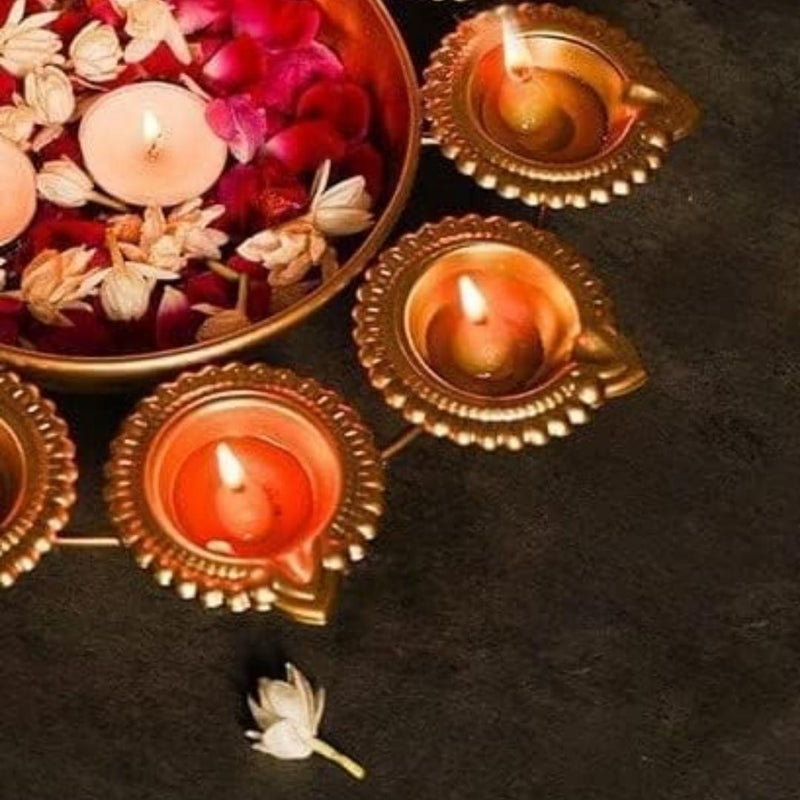 Metal Decorative Urli Bowl for Diwali Festive Round Diya Shape Candles Bowl for Festival Decor Set of 2 (Golden, Diameter: 12 inches)