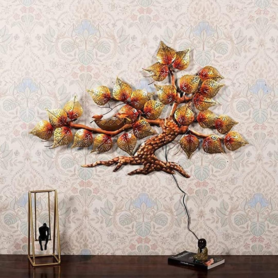 Celestial Metal Iron Bird Nest Tree Wall Art with LED Lights: Handcrafted Decorative Brilliance