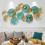 Three-Dimensional Blue & Golden Flowers Metal Wall Art 60×30 Inches)