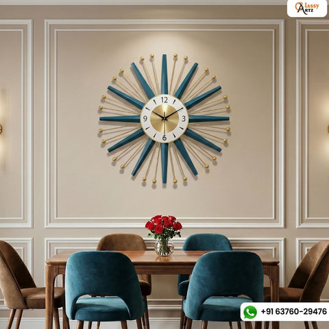Modern 3D Star Blue And Gold Metal Wall Clock