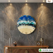 Modern Epoxy Resin Art Wall Clock with Blue Colour & Occean Texture 18inch round Wall Clock