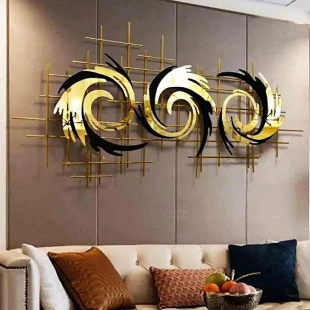 Golden 3D Swirl Metal Wall Art (60×30 inches)