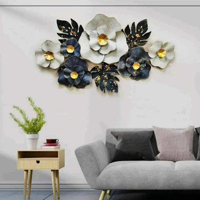 White & Grey Metallic Flower Wall Art, Nordic Style (48×24)